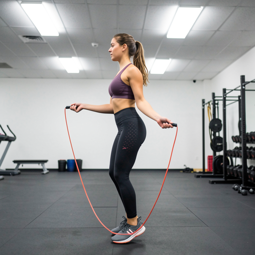 woman jumping rope in commercial gym