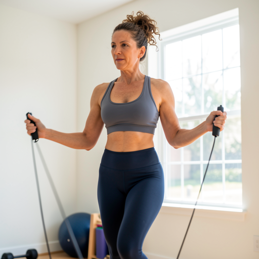 woman jumping rope home gym